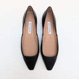 Aquazzura Maia Black Leather Cut Sides Flats with Grosgrain Trim New in Box