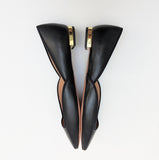 Aquazzura Maia Black Leather Cut Sides Flats with Grosgrain Trim New in Box