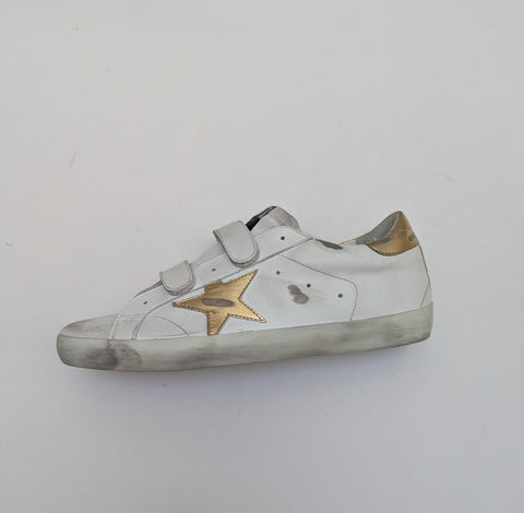 Golden Goose Authentic Leather Sneakers Old School Velcro White Leather Trainers New Adaptive
