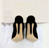 Jimmy Choo Bing Black Velvet 100 Heels with Rhinestone Strap New in Box Mules