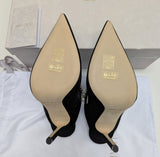Jimmy Choo Bing Black Velvet 100 Heels with Rhinestone Strap New in Box Mules