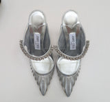 Jimmy Choo Bing Silver Leather and Mesh Heels with Rhinestone Strap New in Box Sale Mules
