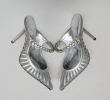Jimmy Choo Bing Silver Leather and Mesh Heels with Rhinestone Strap New in Box Sale Mules