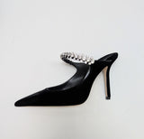 Jimmy Choo Bing Black Velvet 100 Heels with Rhinestone Strap New in Box Mules