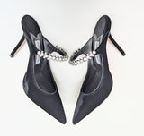 Jimmy Choo Bing Black Velvet 100 Heels with Rhinestone Strap New in Box Mules