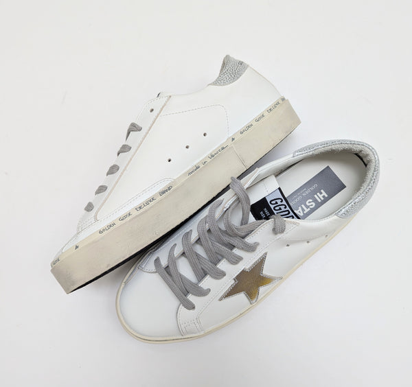 Golden Goose Hi Star Sneakers in White Leather with Silver Detail New in Box Trainers