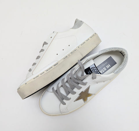 Golden Goose Hi Star Sneakers in White Leather with Silver Detail New in Box Trainers