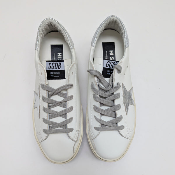 Golden Goose Hi Star Sneakers in White Leather with Silver Detail New in Box Trainers
