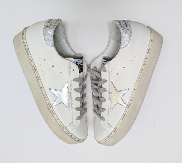 Golden Goose Hi Star Sneakers in White Leather with Silver Detail New in Box Trainers