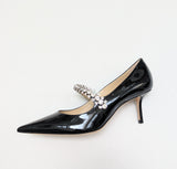 Jimmy Choo Bing Black Patent 65 Rhinestone Strap Heels New in Box