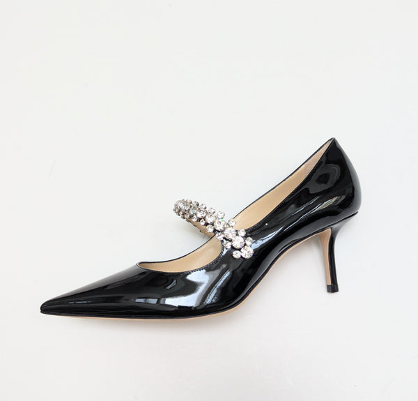 Jimmy Choo Bing Black Patent 65 Rhinestone Strap Heels New in Box