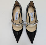 Jimmy Choo Bing Black Patent 65 Rhinestone Strap Heels New in Box