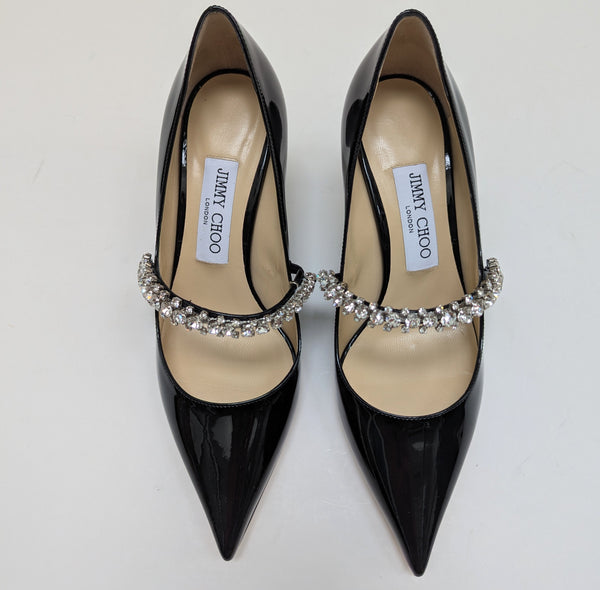Jimmy Choo Bing Black Patent 65 Rhinestone Strap Heels New in Box