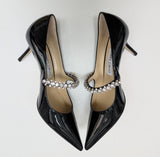 Jimmy Choo Bing Black Patent 65 Rhinestone Strap Heels New in Box