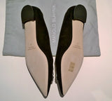 Manolo Blahnik Maysale Flats in Black Suede with Rhinestone Buckle New