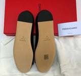 Ferragamo Vanna Black Leather Bow Flats 8.5C New in Box