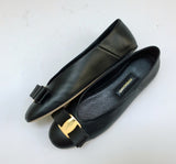 Ferragamo Vanna Black Leather Bow Flats 8.5C New in Box