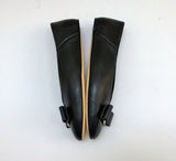 Ferragamo Vanna Black Leather Bow Flats 8.5C New in Box