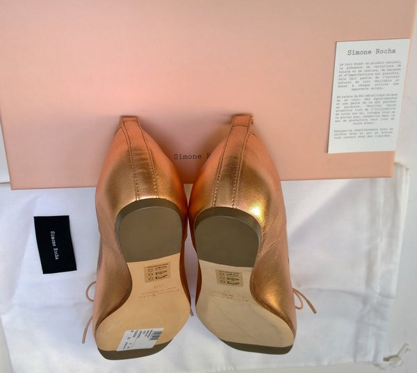 Simone Rocha Pleated Ballerina with Hidden Wedge Rose Gold Leather New in Box