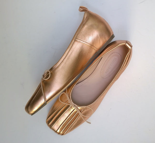 Simone Rocha Pleated Ballerina with Hidden Wedge Rose Gold Leather New in Box