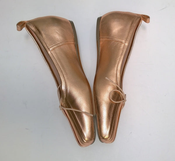 Simone Rocha Pleated Ballerina with Hidden Wedge Rose Gold Leather New in Box