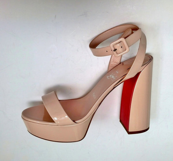 Christian Louboutin Movida Sabina 130 Leche Pale Pink Patent Platform Sandals Ankle Strap Heels New in Box