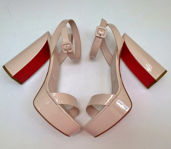 Christian Louboutin Movida Sabina 130 Leche Pale Pink Patent Platform Sandals Ankle Strap Heels New in Box