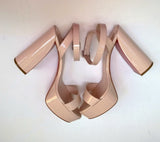 Christian Louboutin Movida Sabina 130 Leche Pale Pink Patent Platform Sandals Ankle Strap Heels New in Box