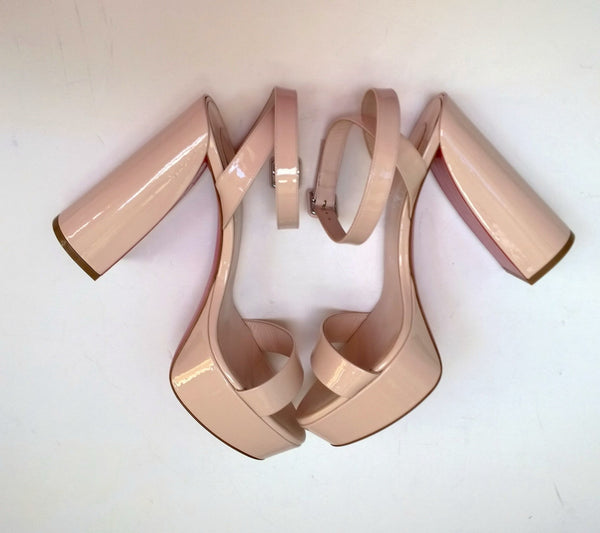 Christian Louboutin Movida Sabina 130 Leche Pale Pink Patent Platform Sandals Ankle Strap Heels New in Box