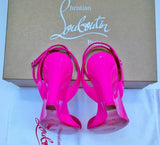 Christian Louboutin Zeppa Chick 100 Bolerose Bright Pink Patent Wedge Sandals Heels New in Box