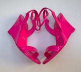 Christian Louboutin Zeppa Chick 100 Bolerose Bright Pink Patent Wedge Sandals Heels New in Box