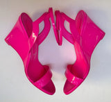 Christian Louboutin Zeppa Chick 100 Bolerose Bright Pink Patent Wedge Sandals Heels New in Box