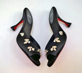 Christian Louboutin Degraqueen 85 Black Satin Rhinestone Sandals Slides New in Box