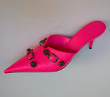 Balenciaga Cagole Neon Flourescent Pink Pointy Toe Slides Heels