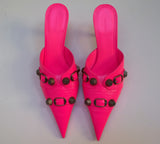 Balenciaga Cagole Neon Flourescent Pink Pointy Toe Slides Heels