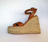 Christian Louboutin Mariza Zeppa 130 Cuoio Tan Leather Wedge Sandals Open Toe Heels New in Box Espadrilles