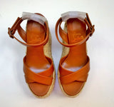 Christian Louboutin Mariza Zeppa 130 Cuoio Tan Leather Wedge Sandals Open Toe Heels New in Box Espadrilles