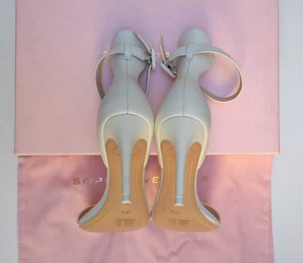 Sophia Webster Nicole 85 White Leather Simple Ankle Strap Sandals Heels New in Box