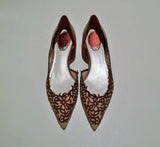 Rene' Caovilla Guendy Burgundy Leather and Strass Rhinestone Mesh Flats New in Box