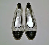 Chanel White Sequin Ballet Flats Black Cap Toe Pumps New in Box Shoes