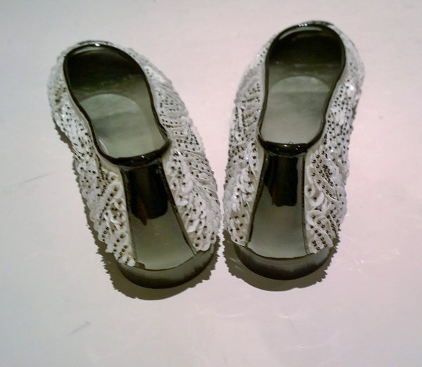 Chanel White Sequin Ballet Flats Black Cap Toe Pumps New in Box Shoes