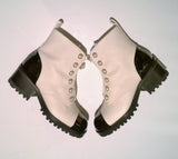 Chanel White and Black Ankle Boots with Pearl Button Details and Lugged Soles New in Box