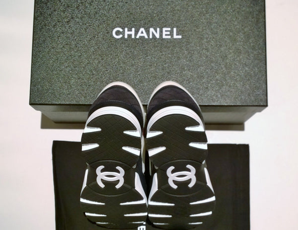 Chanel CC Calfskin Sneakers in White, Black and Burgundy New in Box