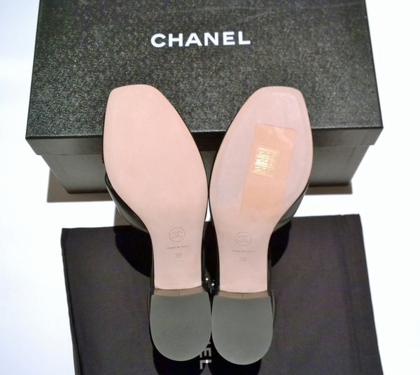 Chanel Black Leather Block Heel Ankle Strap Sandals