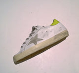 Golden Goose Superstar White Leather Sneakers Star Lime Lemon Yellow Detail New in Box