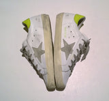 Golden Goose Superstar White Leather Sneakers Star Lime Lemon Yellow Detail New in Box