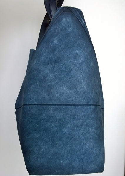 Loewe Puzzle Fold Tote Large in Dark Blue Distressed Suede New