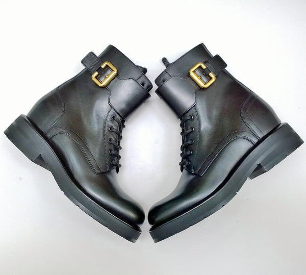 Chloé Coddington Black Leather Ankle Boots with Logo Detail Buckle New in Box Hidden Platform Heels