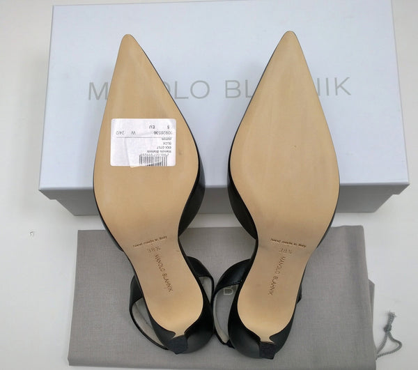 Manolo Blahnik Carolyne 70 Black Leather Slingback Heels New in Box