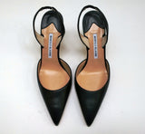 Manolo Blahnik Carolyne 70 Black Leather Slingback Heels New in Box